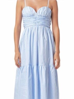 English Factory Light Blue & White Striped Sundress